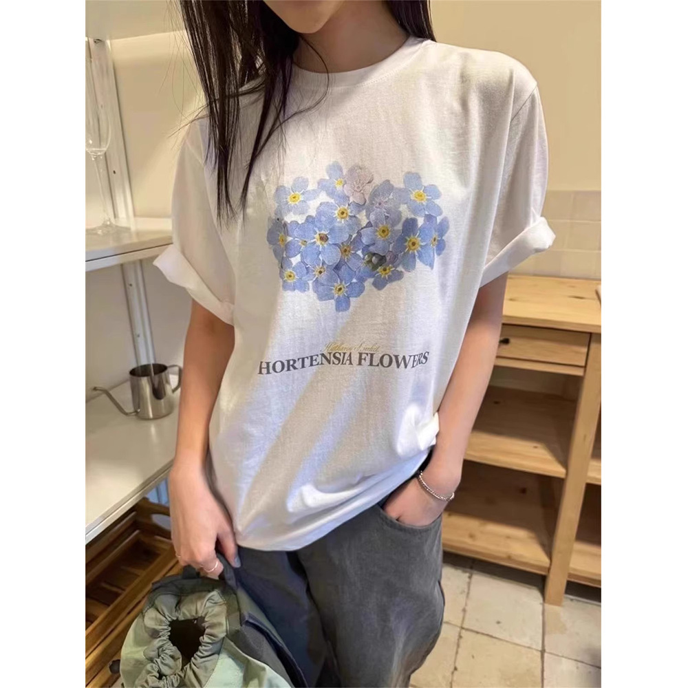 7W07 夏日清新感花朵印花上衣 兩色