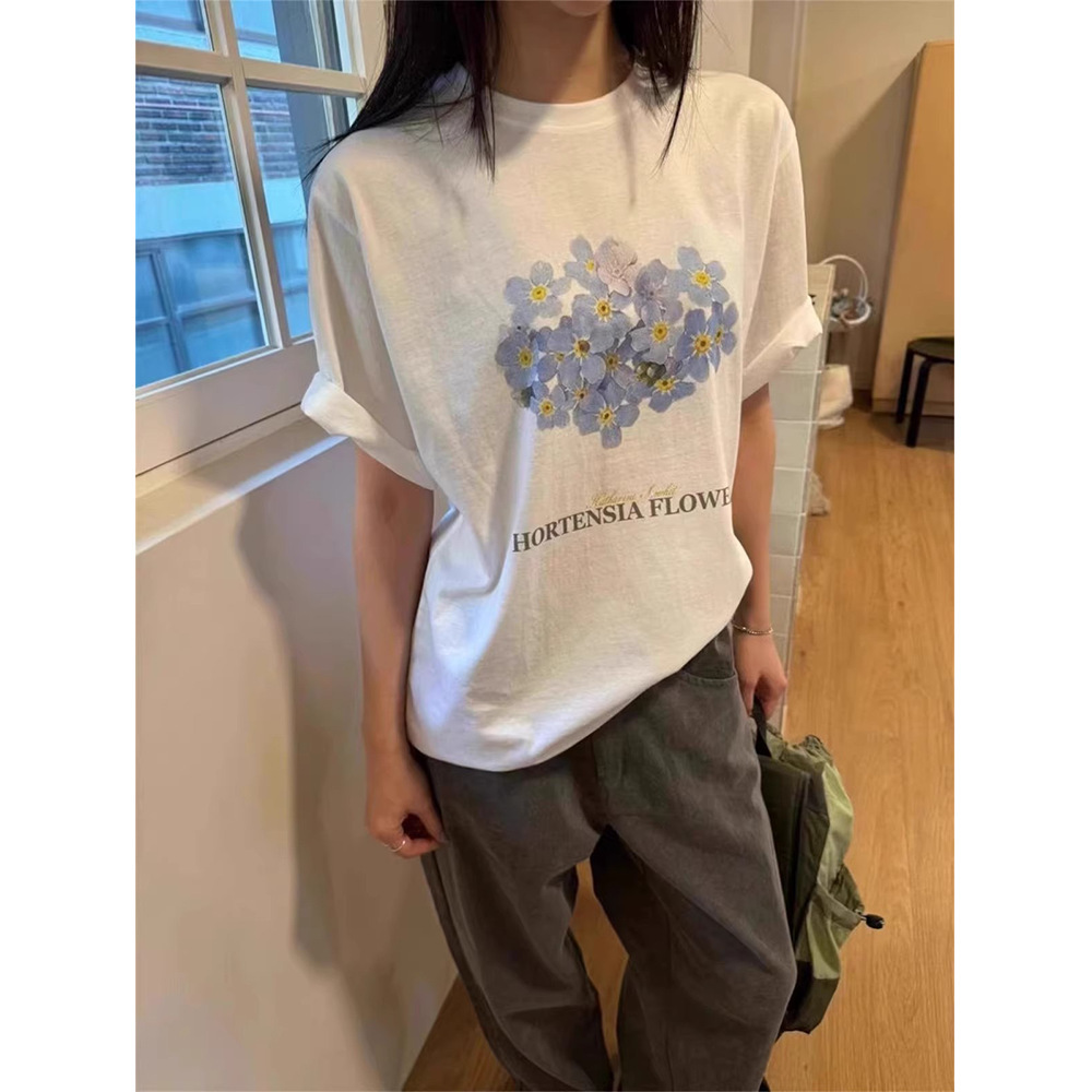 7W07 夏日清新感花朵印花上衣 兩色