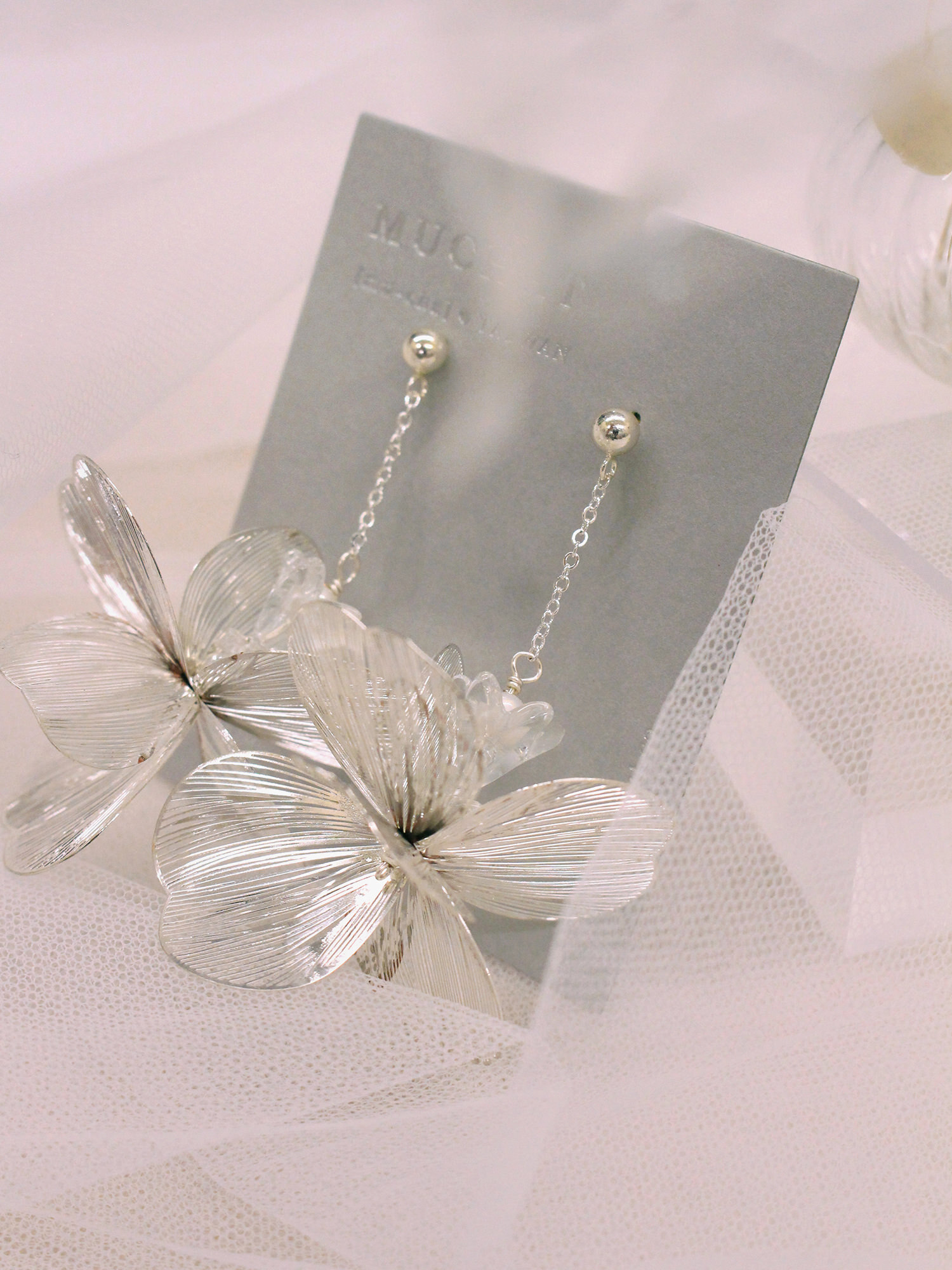 浮花。MUCHAT手作立體銀花水晶純銀針耳環