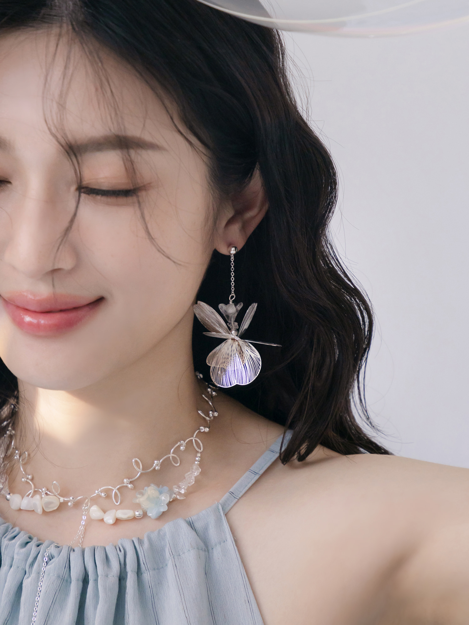 浮花。MUCHAT手作立體銀花水晶純銀針耳環