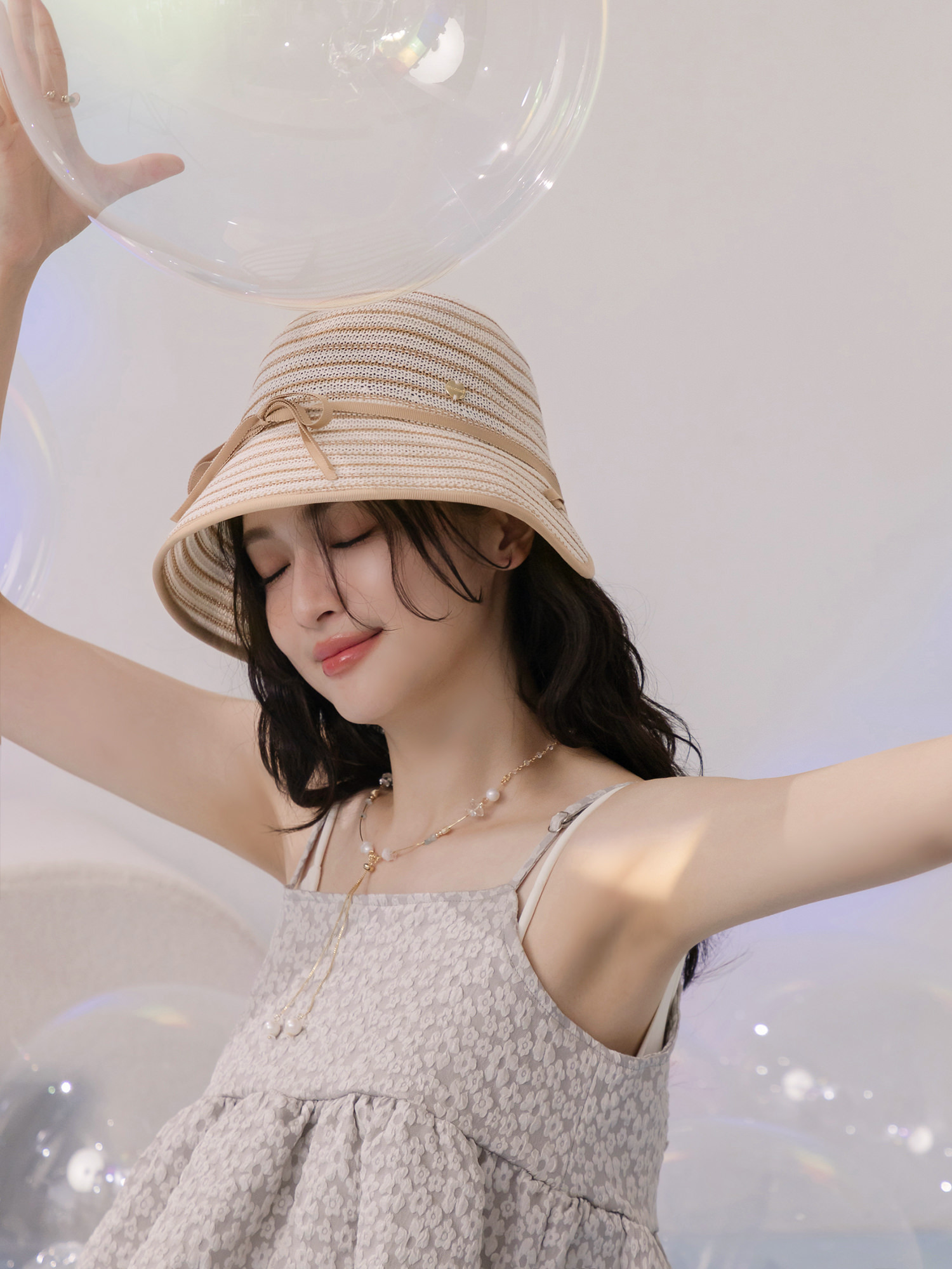 無人區入場卷。MUCHAT手作撞色蝶結綁帶編織漁夫帽 (卡)