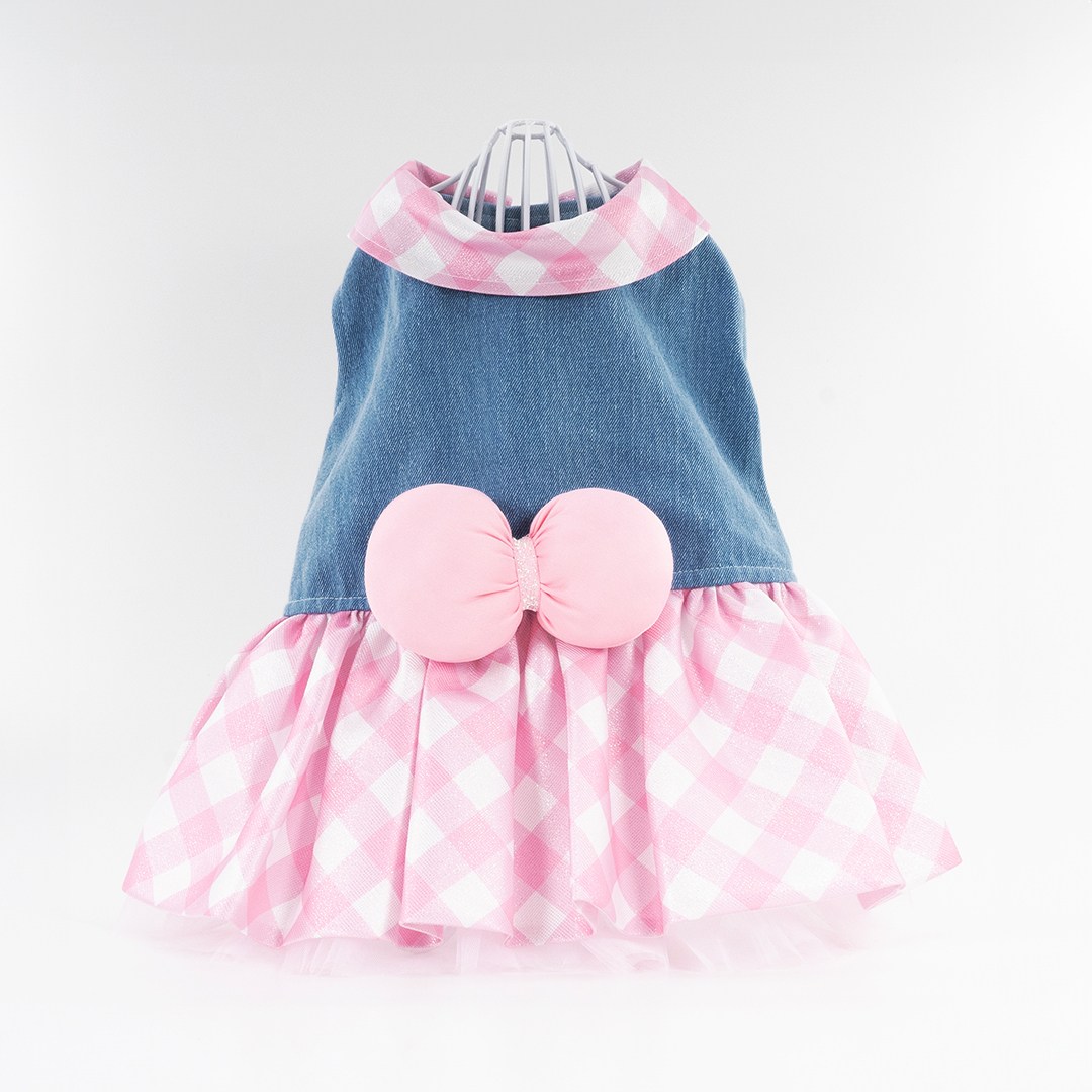 Pink Gingham Denim Dress