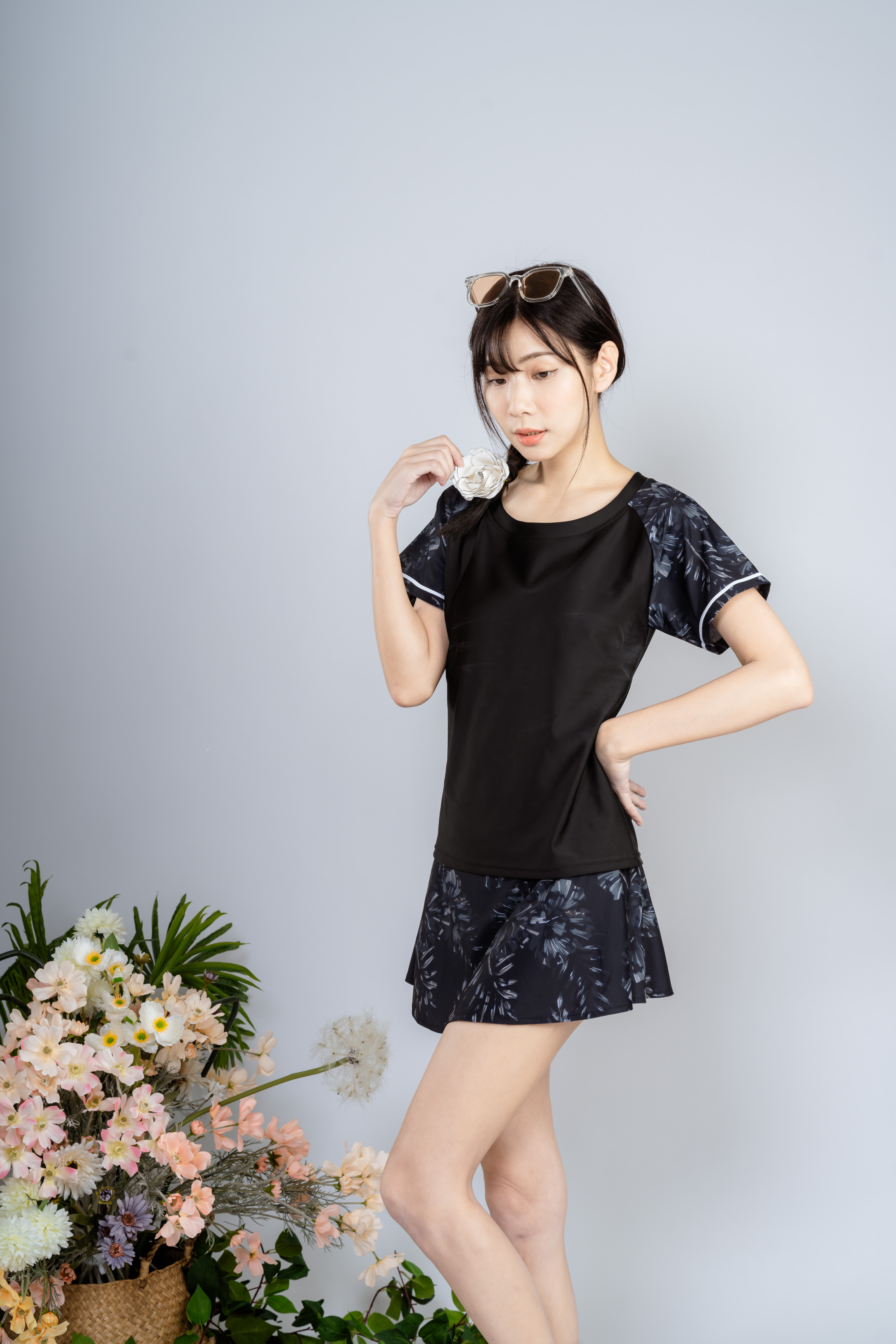 YE582-大女短袖三件式裙裝-花