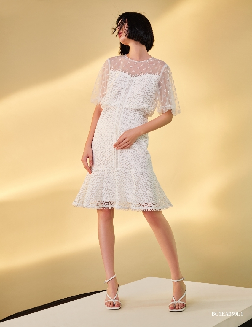 BC1EA059E1 莊園晚宴水溶絲假兩件H闊型連衣短裙洋