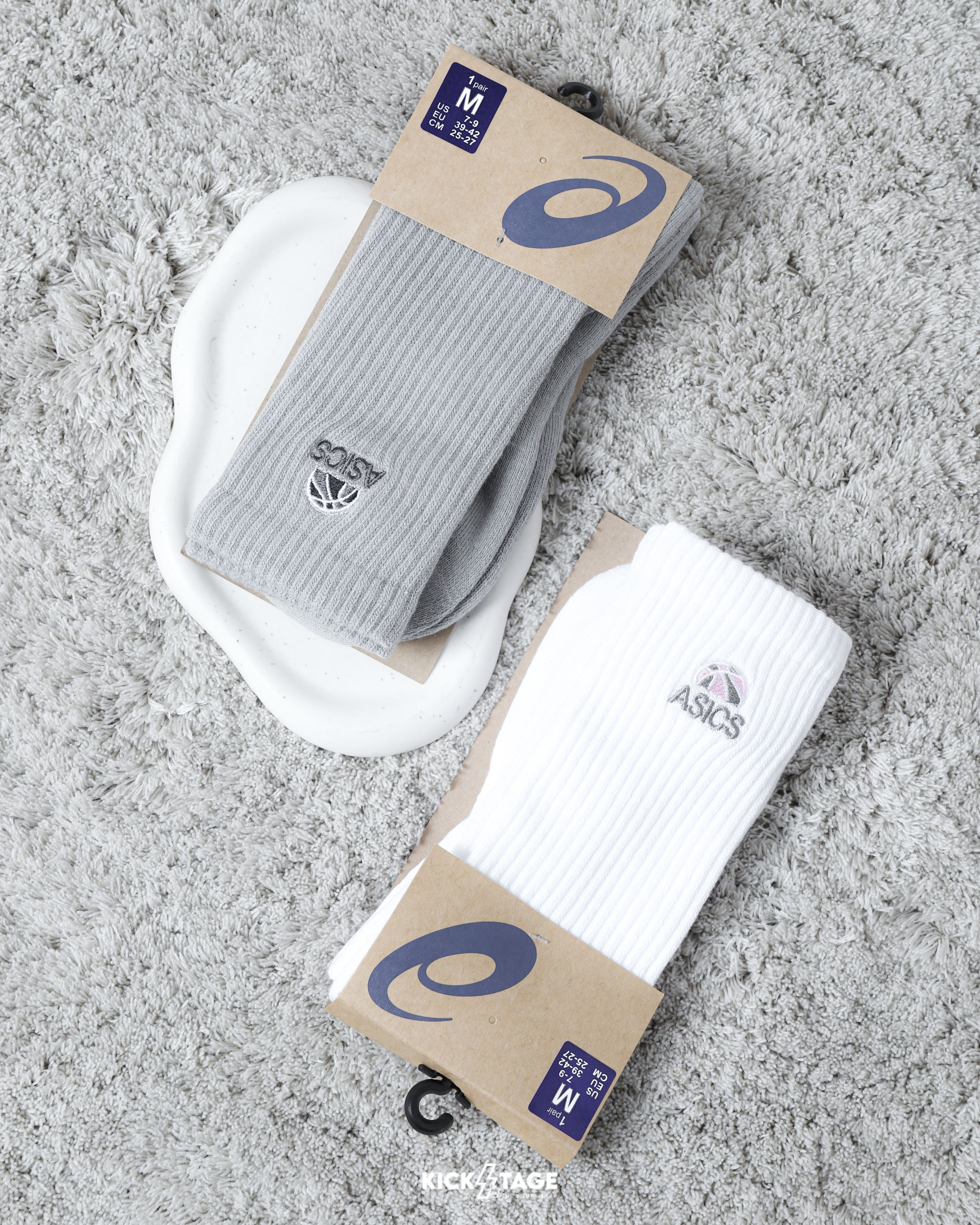 ASICS 亞瑟士 白色 灰色 基本款 中性 訓練 厚底襪 刺繡 運動 中筒襪 長襪【3063A081】