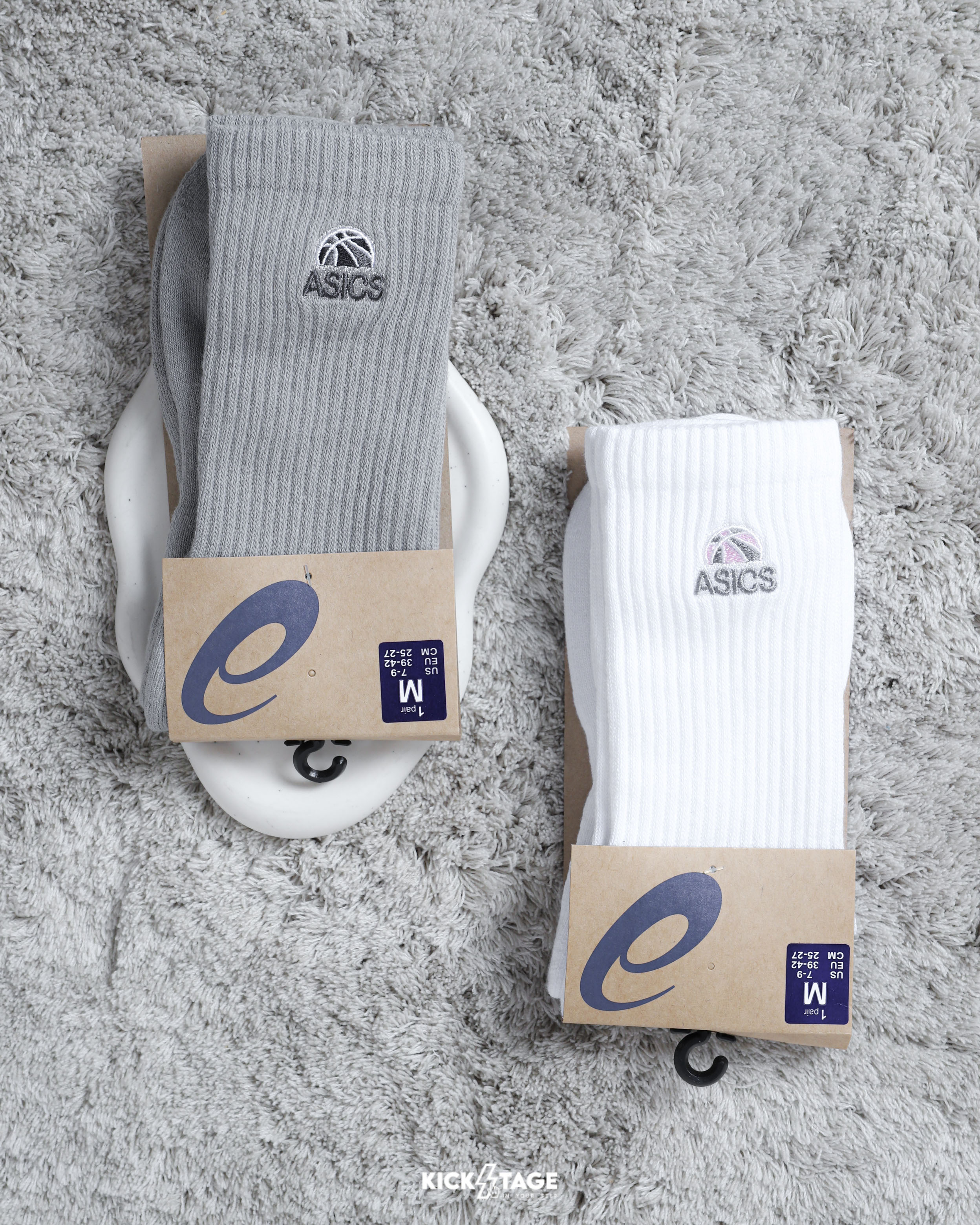 ASICS 亞瑟士 白色 灰色 基本款 中性 訓練 厚底襪 刺繡 運動 中筒襪 長襪【3063A081】