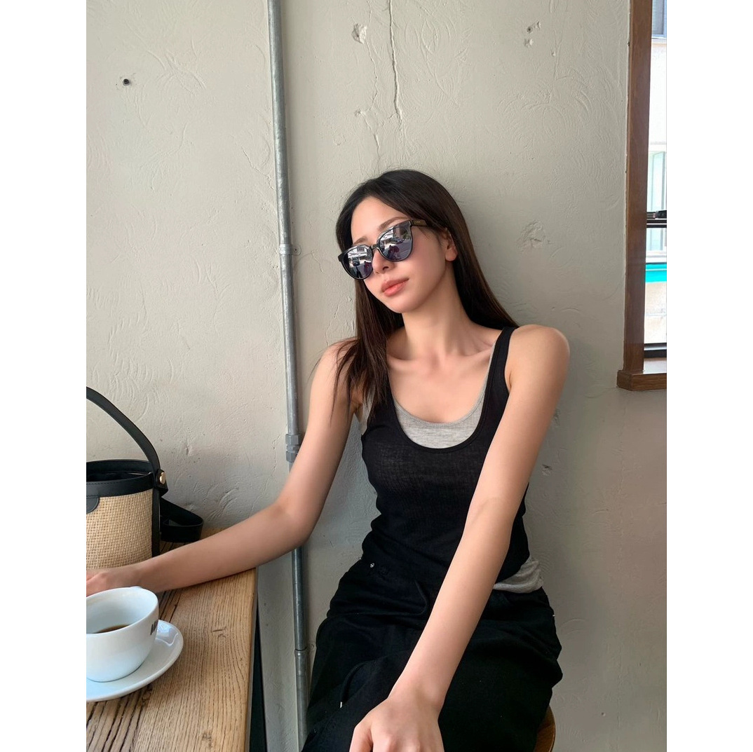 7W01 慵懶層次感假兩件雙層背心 三色