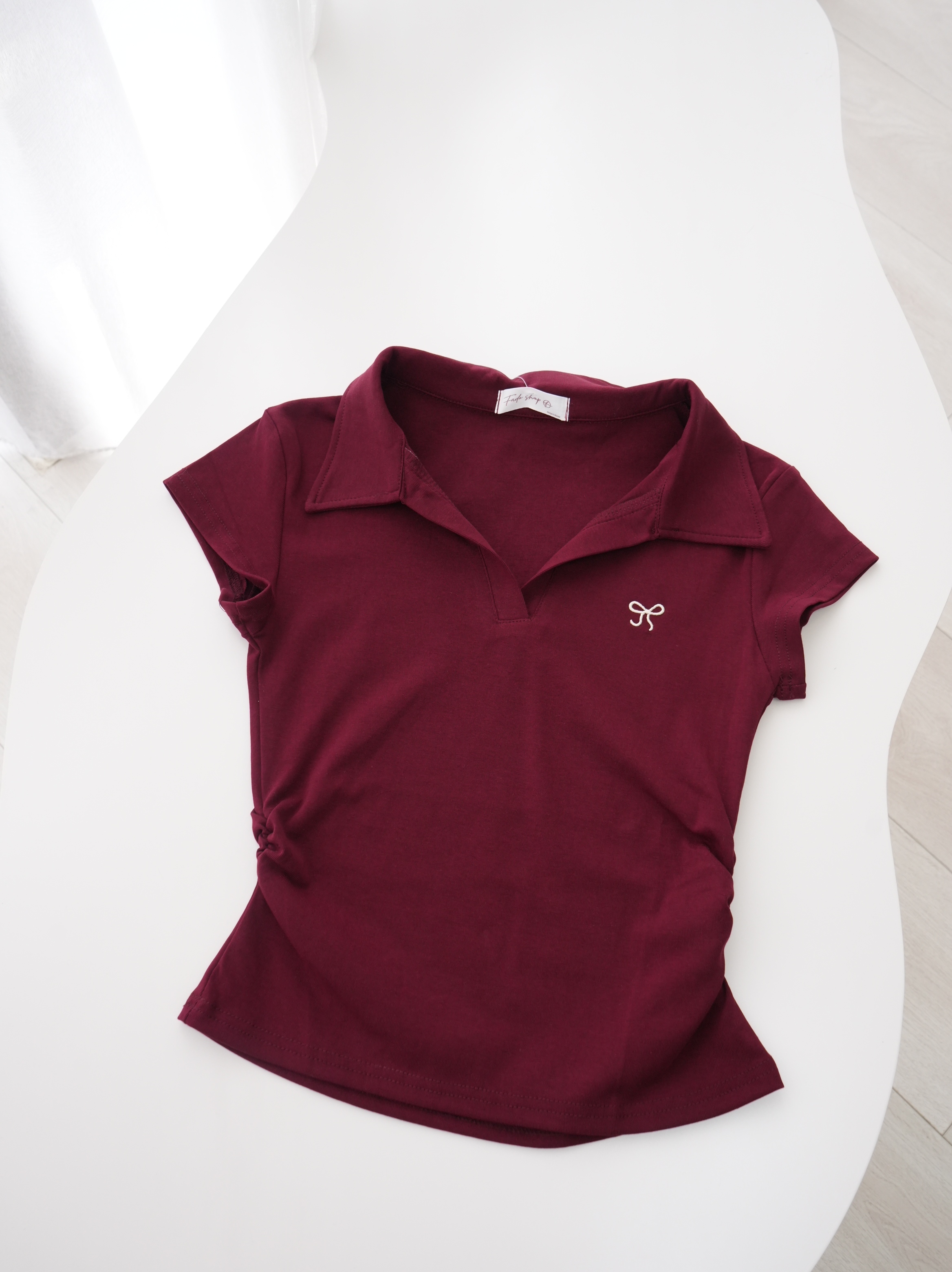 法朵Fado shop｜ POLO領刺繡蝴蝶結短版棉T 0213076