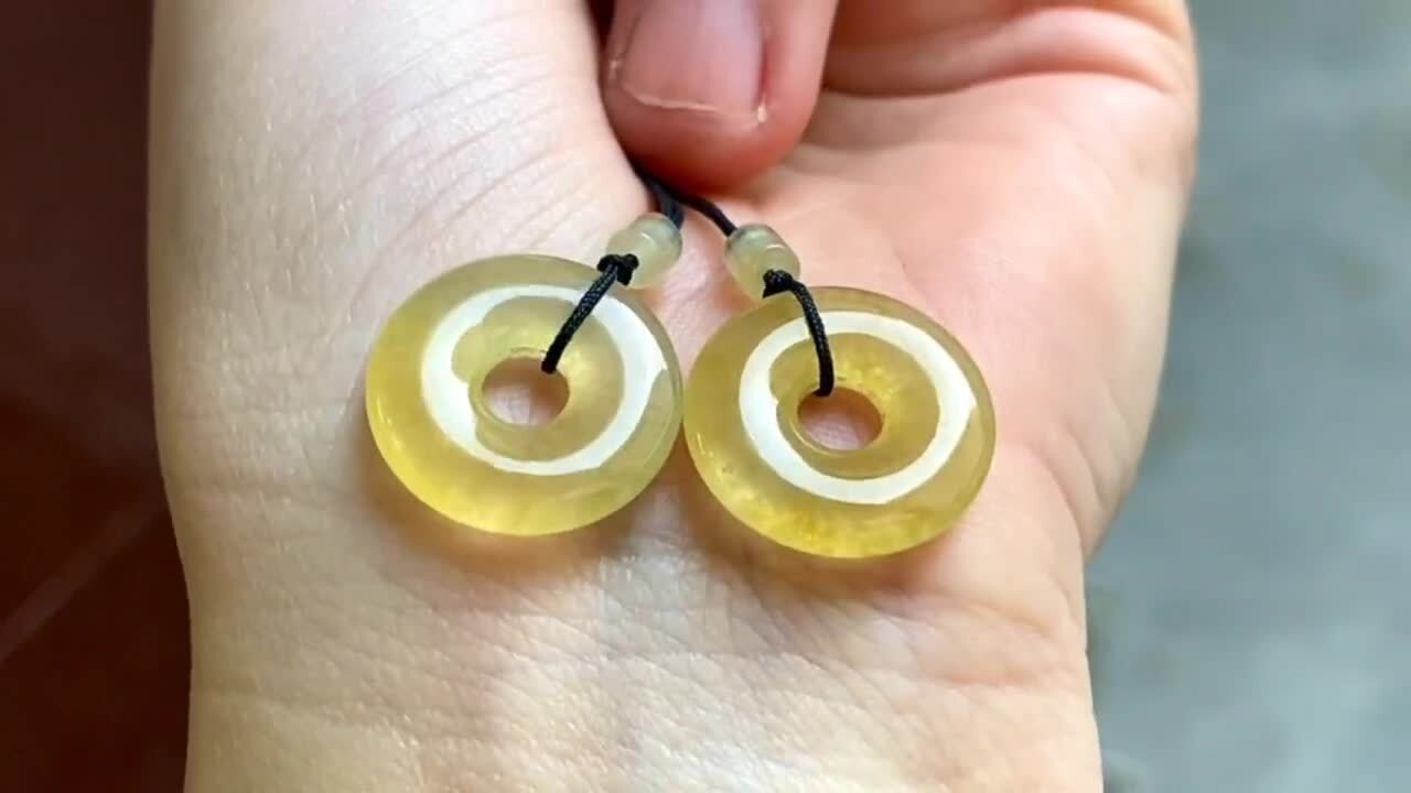 翡翠黃金甜甜圈一對 (16.2mm直徑),天然翡翠A玉, 緬甸玉, Jade, Jadeite