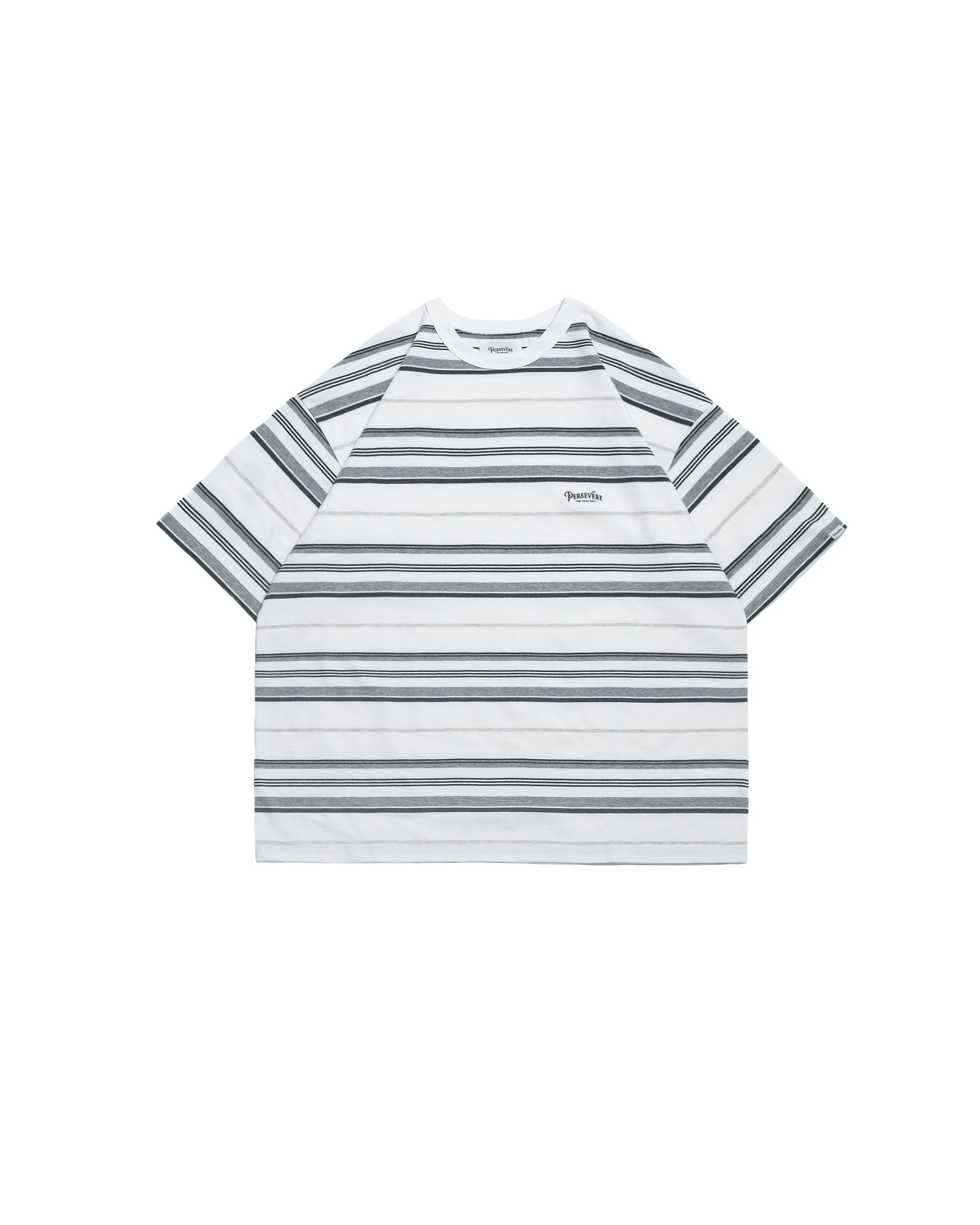 PERSEVERE SUMMER STRIPE T-SHIRT - WHITE & GREY STRIPE
