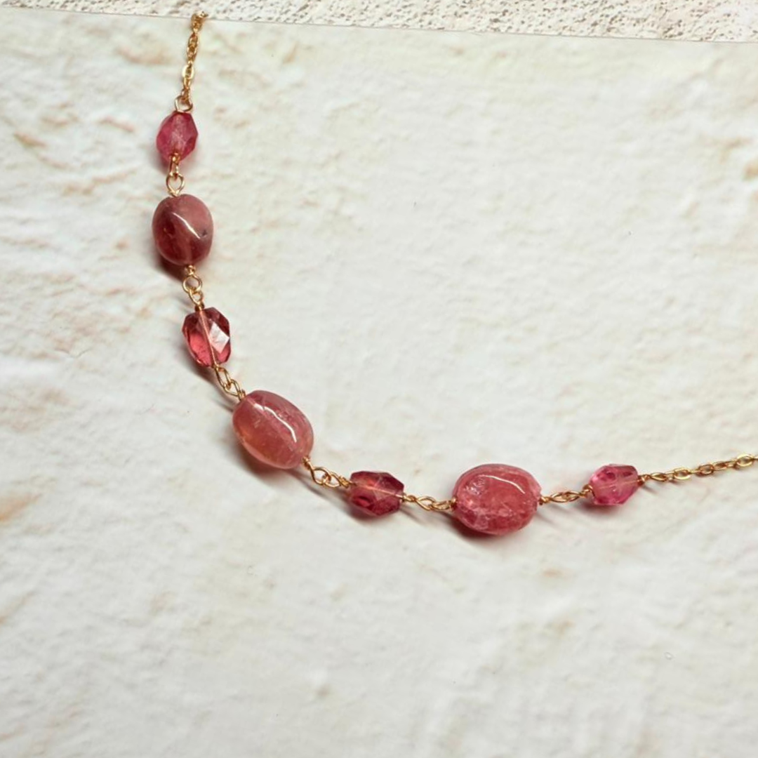 【現貨】全人手手工繞線手鍊 • 粉紅碧璽