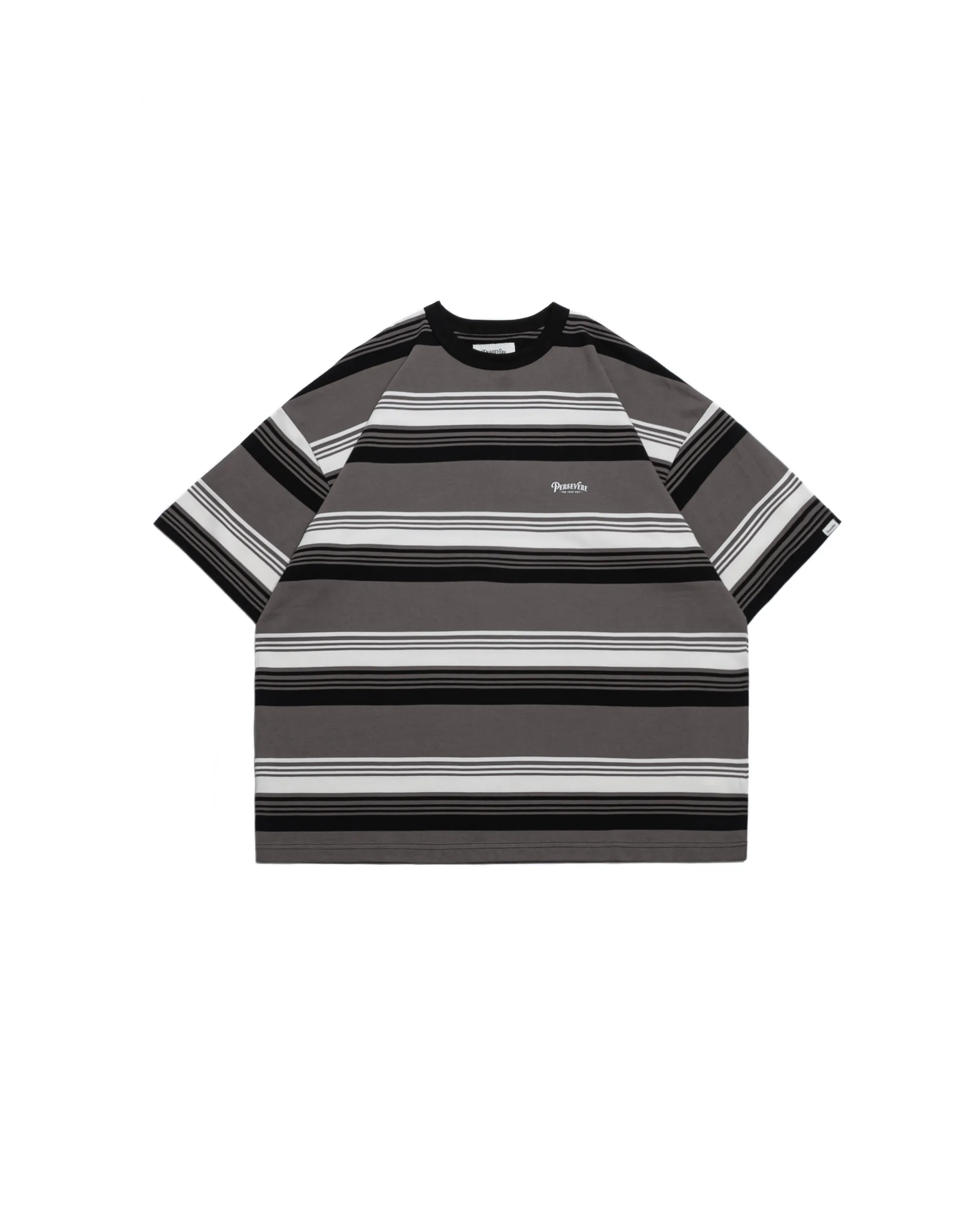 PERSEVERE SUMMER STRIPE T-SHIRT - DARK GREY & WHITE STRIPE