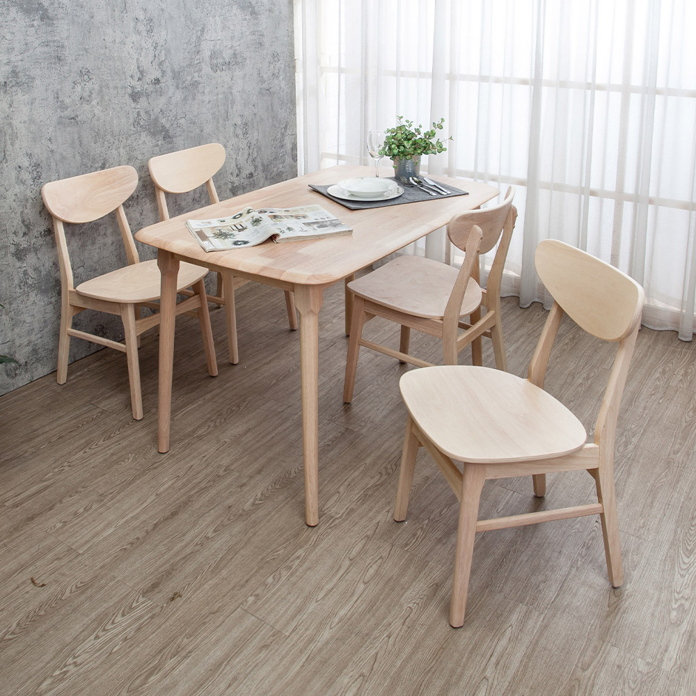 馬恩4尺實木餐桌+塔西實木餐椅組合-鄉村木紋色(一桌四椅)
