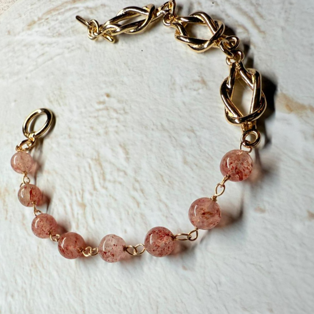 全人手手工繞線手鍊 • 草莓晶