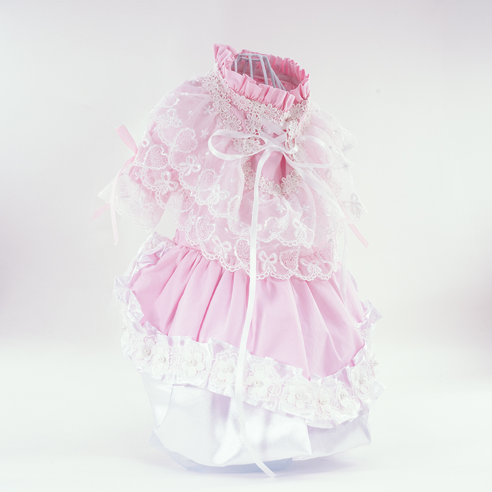 Pink Long Sleeve Lace Dress