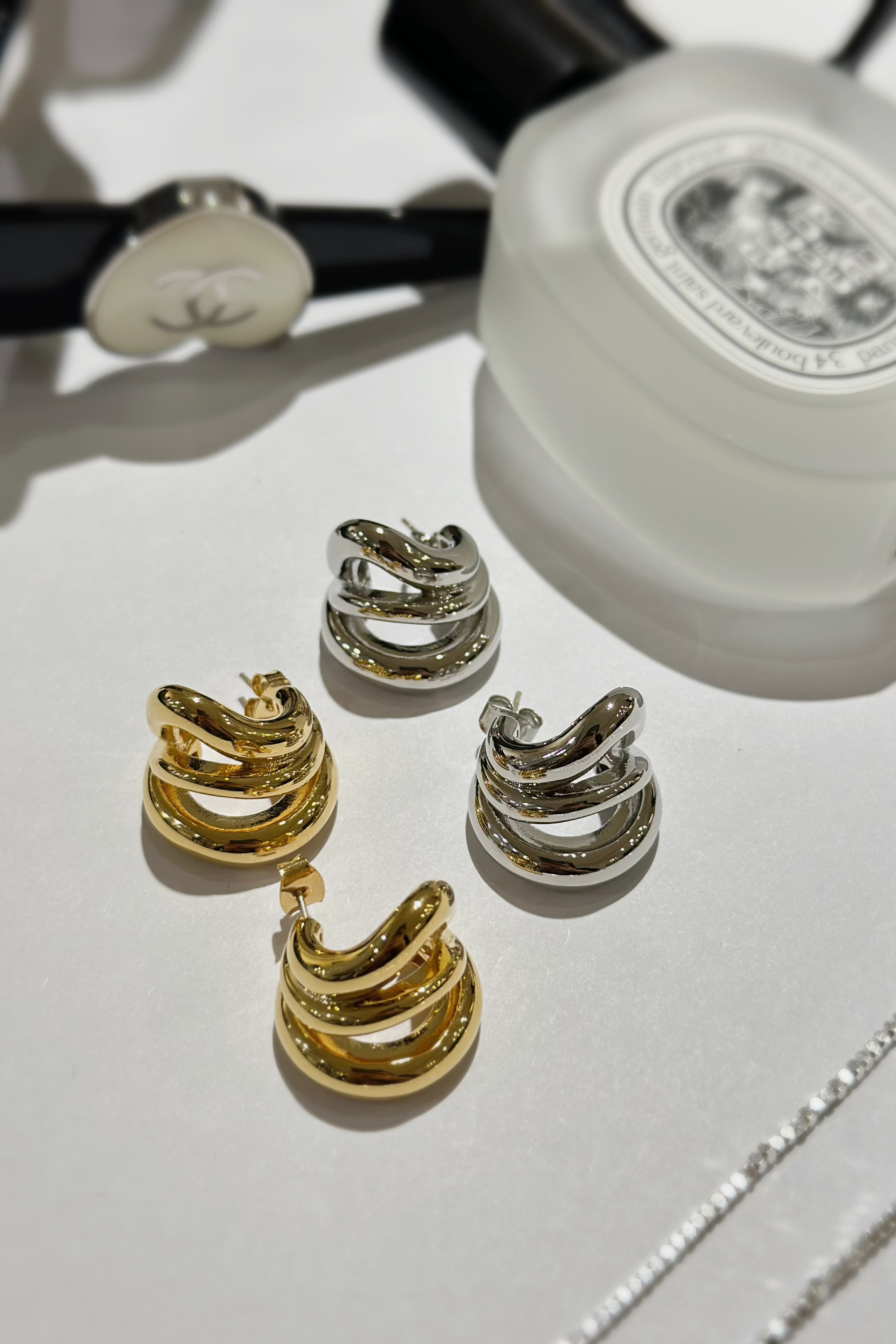 (現貨) 不規則三層C字耳環 GH64