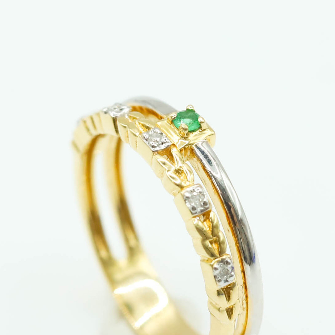 祖母綠雙色造型鑽戒D0.08ct/18k