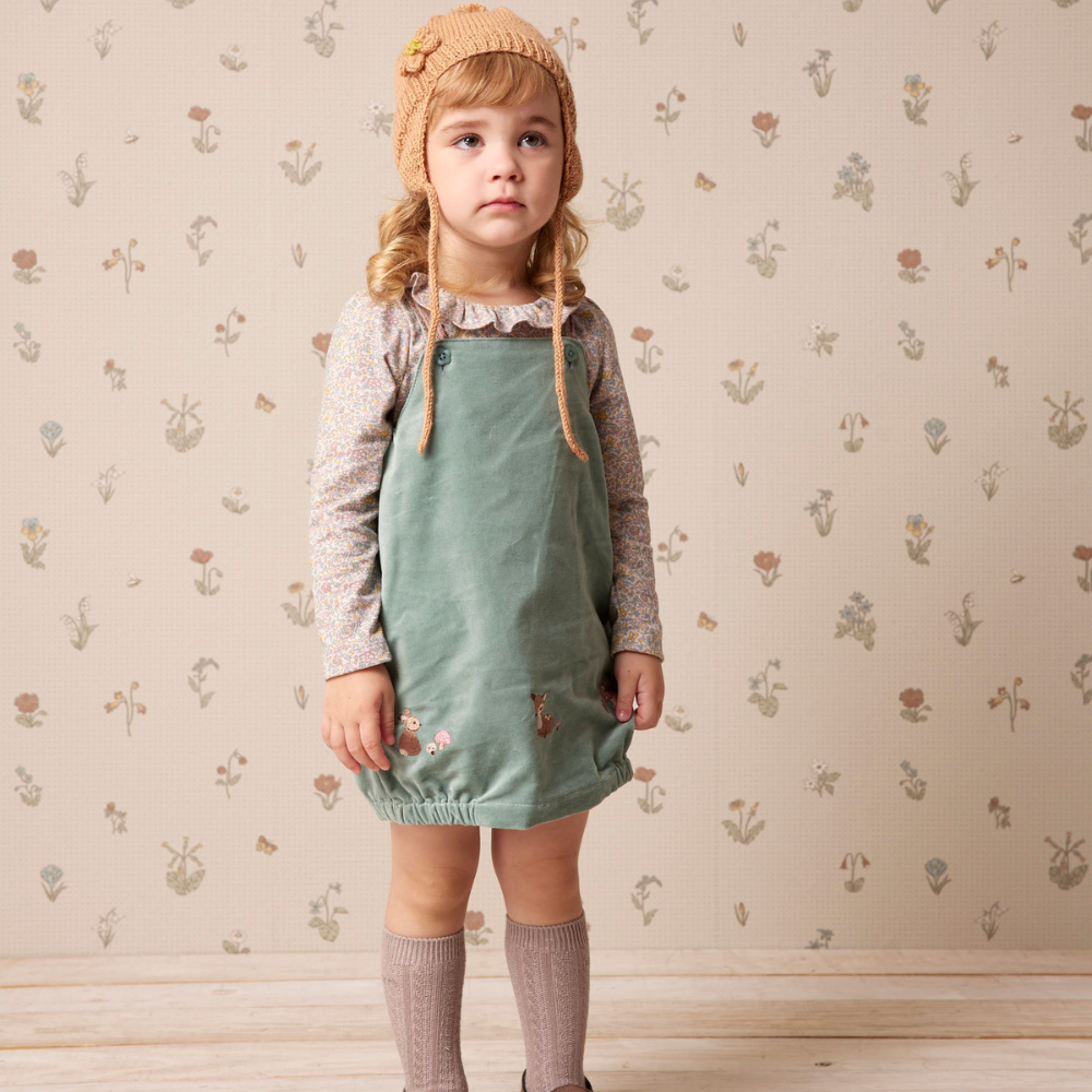 PIPPY優雅印花兩件式吊帶洋裝 灰綠