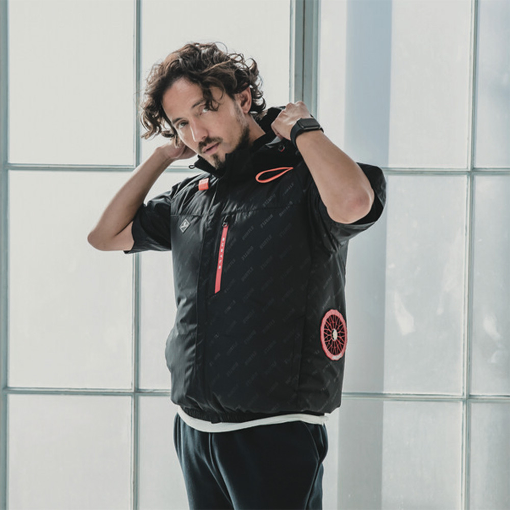 AC2066-66 含帽短袖衣服 空調風扇衣 迷彩黑 24V組合