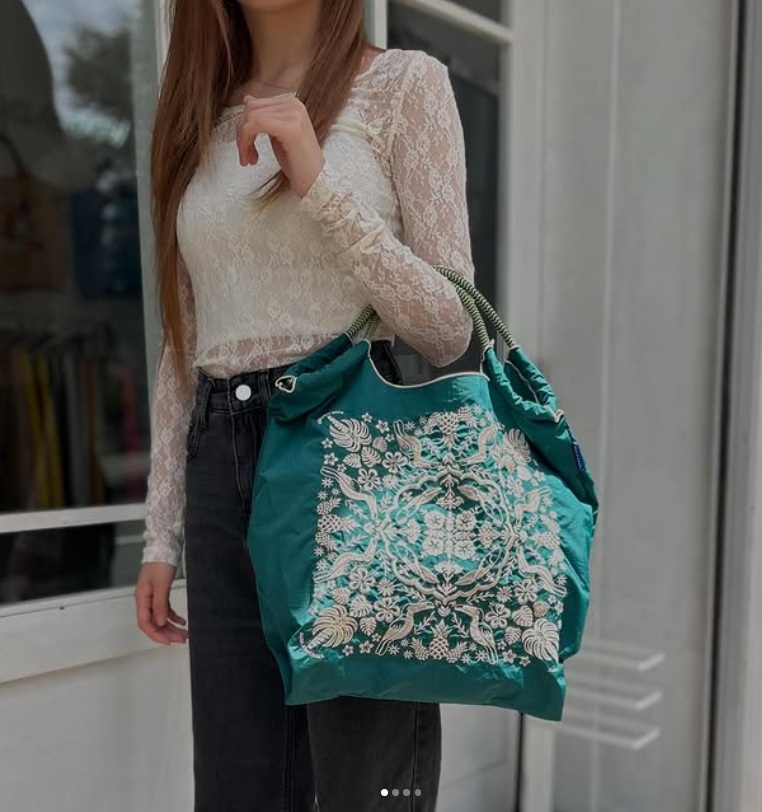 Ball＆Chain 刺繡環保購物袋 M號 - 綠 (30106233)