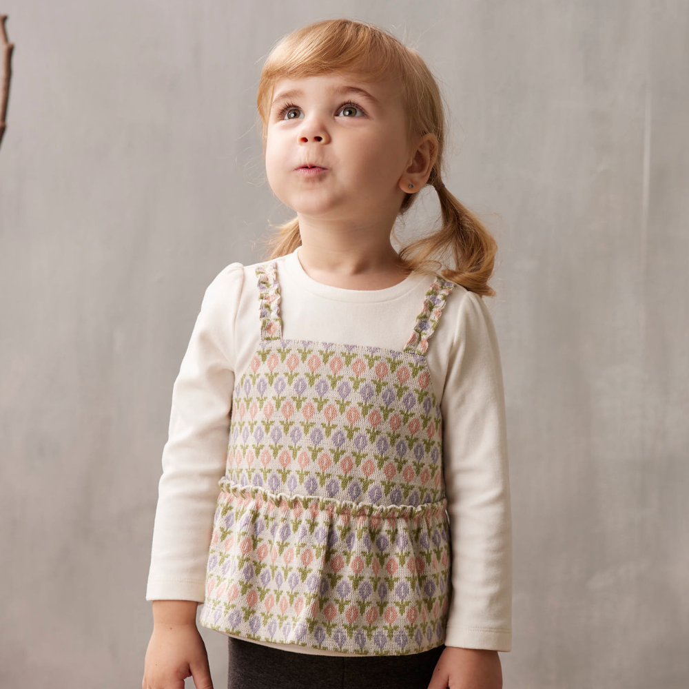 PIPPY浪漫花朵假兩件長袖上衣 粉紫