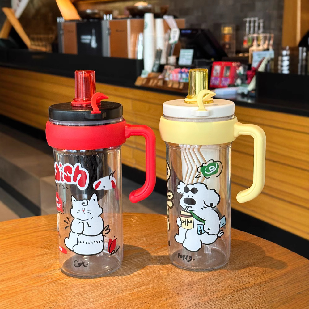 《6148》帶手柄可愛造型吸管冰壩杯(800ML)