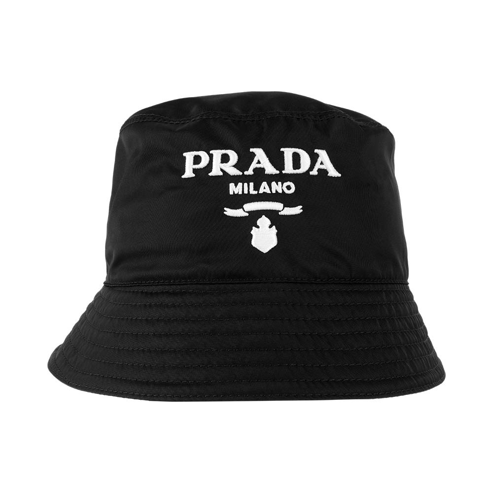 【Prada】Re-Nylon 白色刺繡尼龍漁夫帽 S/M (黑色)