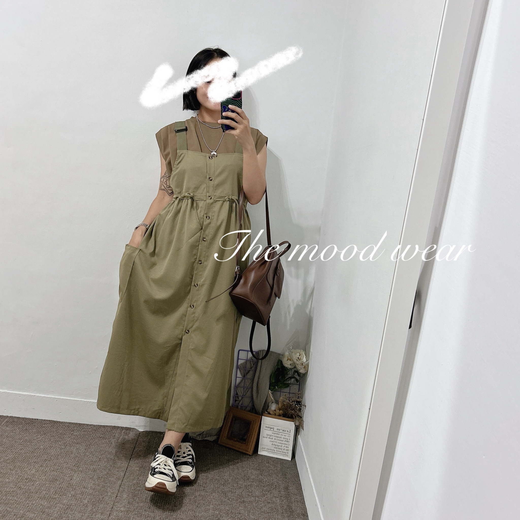 造型排釦個性長洋裝 (鐵灰/軍綠)