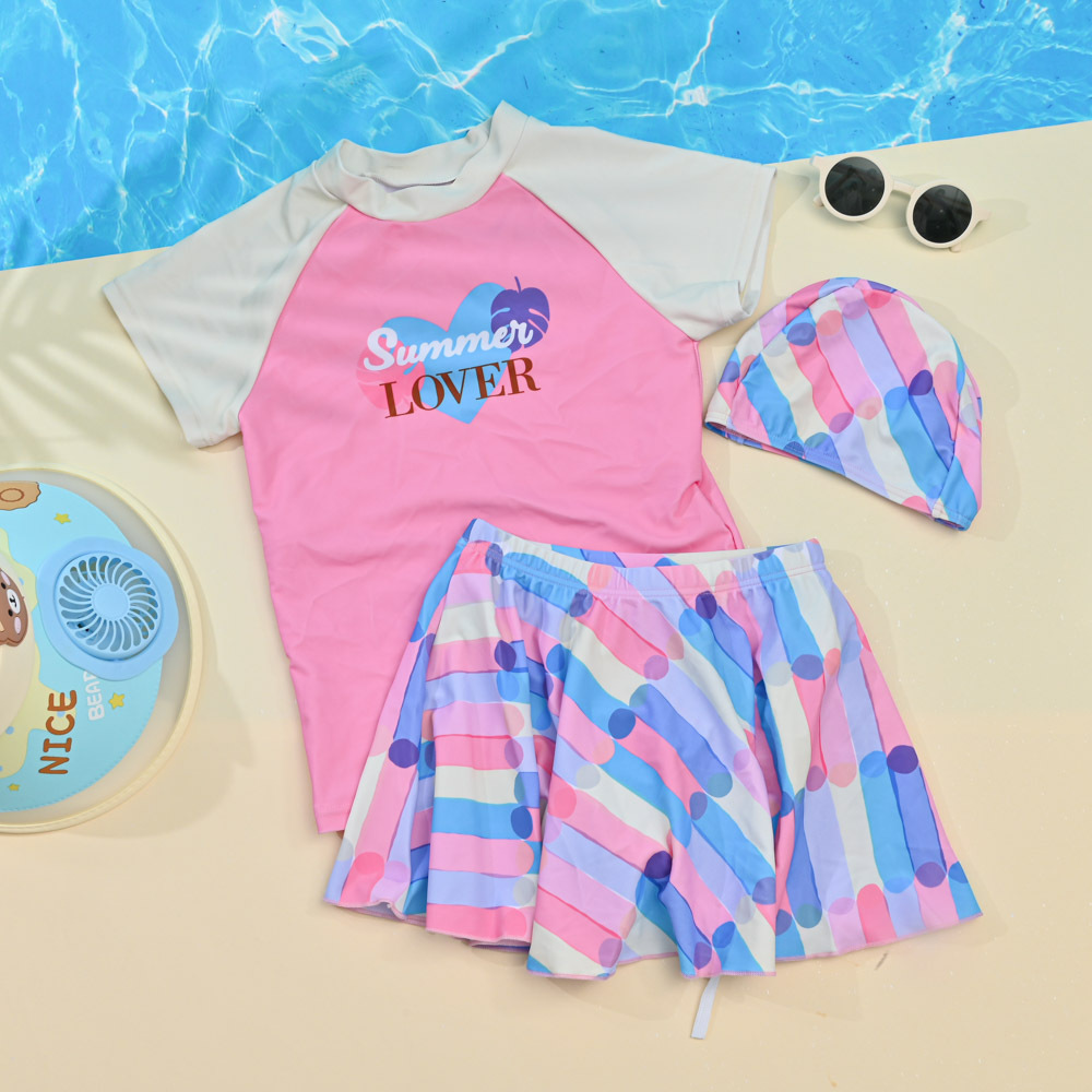 YG563-女童短袖三件式裙裝-色塊