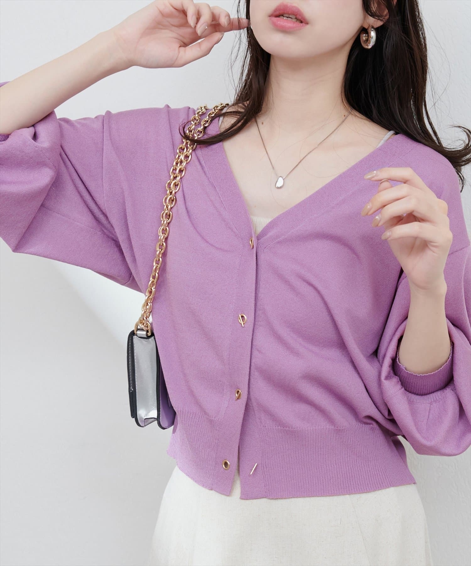 natural couture(ナチュラルクチュール)  UV・接触冷感ハトメバーカーデ紫色（0351051090）