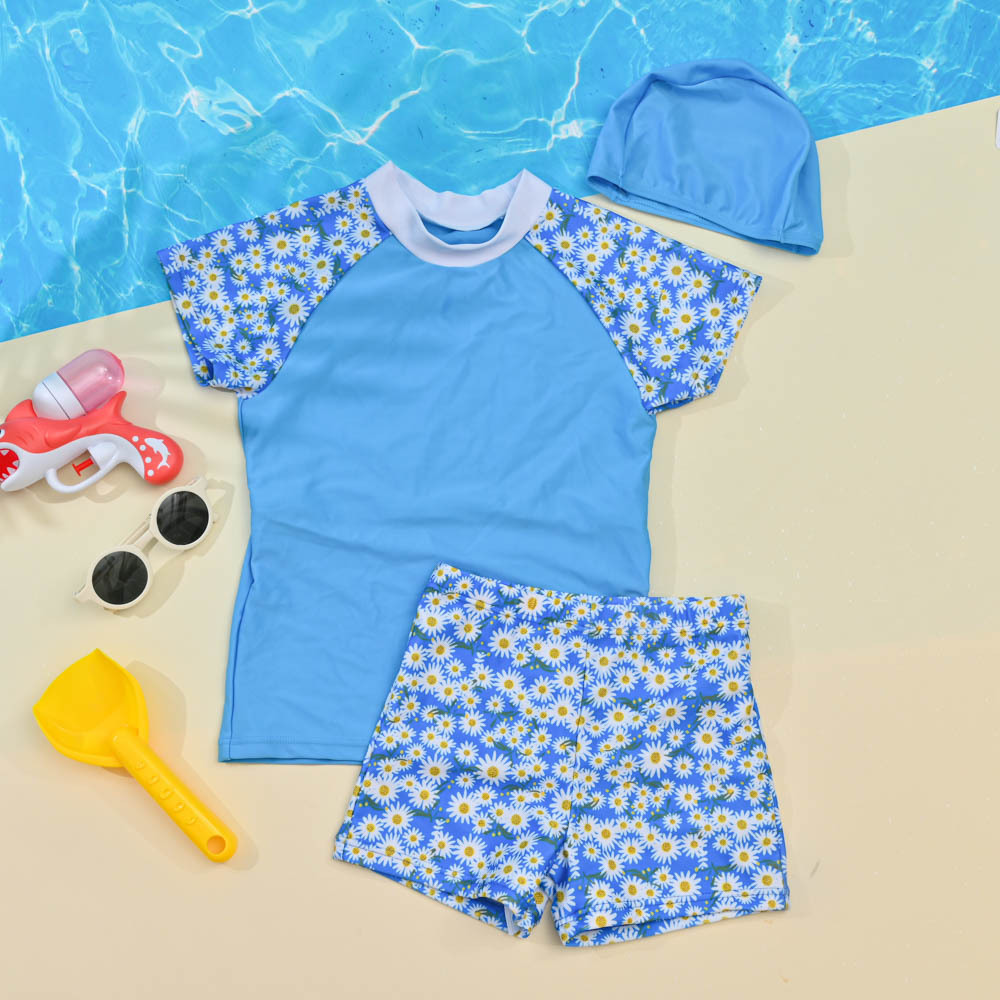 YG565-女童短袖兩件式褲裝-花