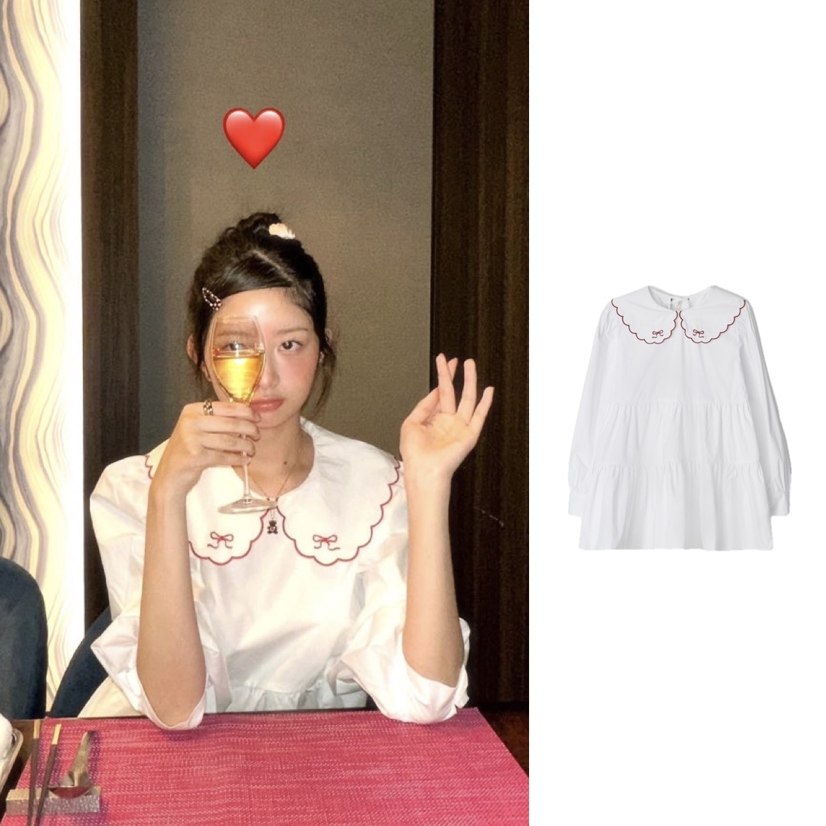 RONRON WAVY COLLAR RIBBON POINT CANCAN BLOUSE