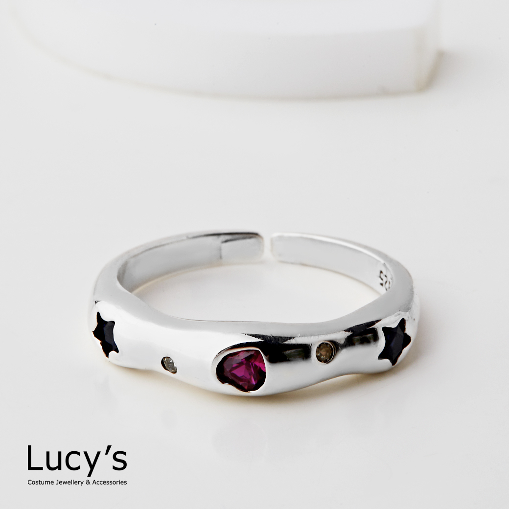 925純銀 星心亮點 開口戒 (124146)