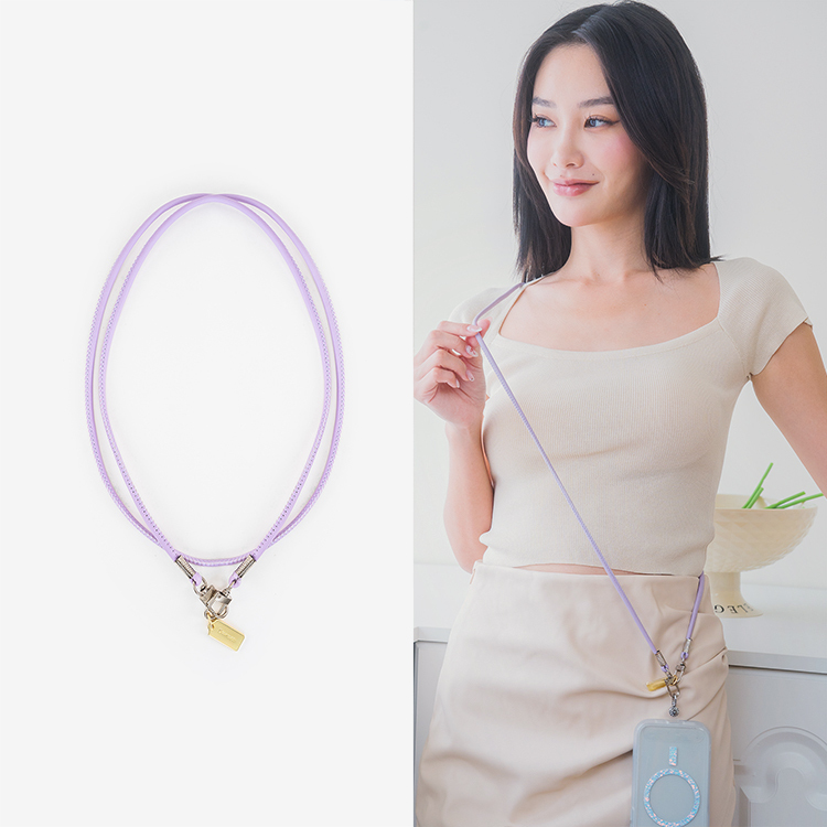 簡約細款皮革長繩 (紫) 手機掛繩 皮革長掛繩 背帶