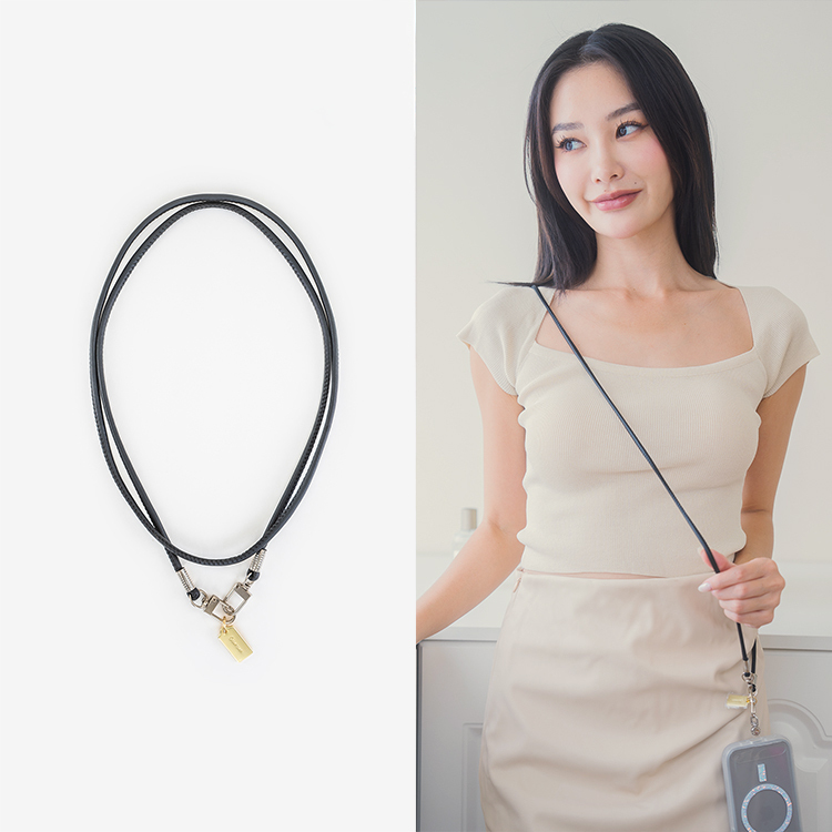 簡約細款皮革長繩 (黑) 手機掛繩 皮革長掛繩 背帶