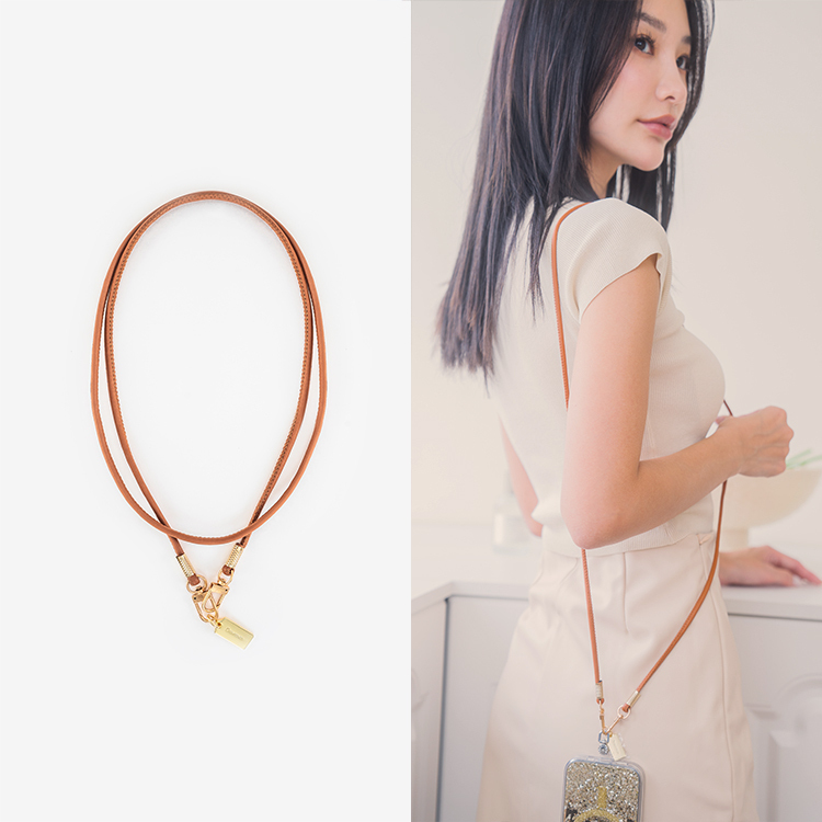 簡約細款皮革長繩 (咖) 手機掛繩 皮革長掛繩 背帶