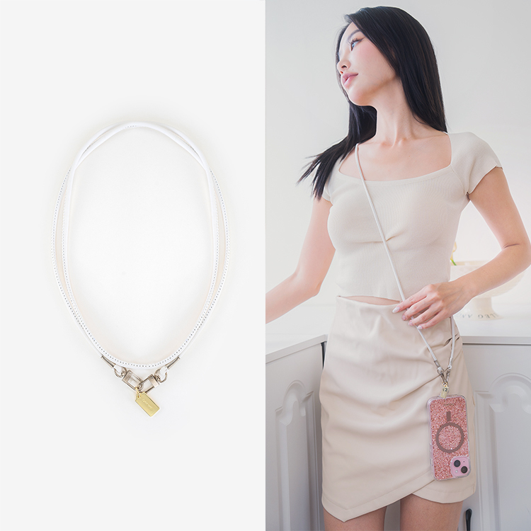 簡約細款皮革長繩 (白) 手機掛繩 皮革長掛繩 背帶