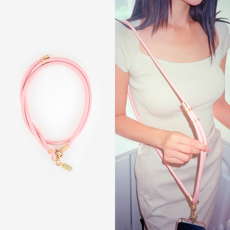 簡約粗款皮革長繩(粉) (可調節) 手機掛繩 長掛繩 背帶 手機背帶