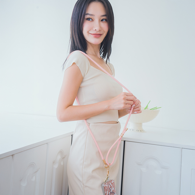 簡約粗款皮革長繩(粉) (可調節) 手機掛繩 長掛繩 背帶 手機背帶