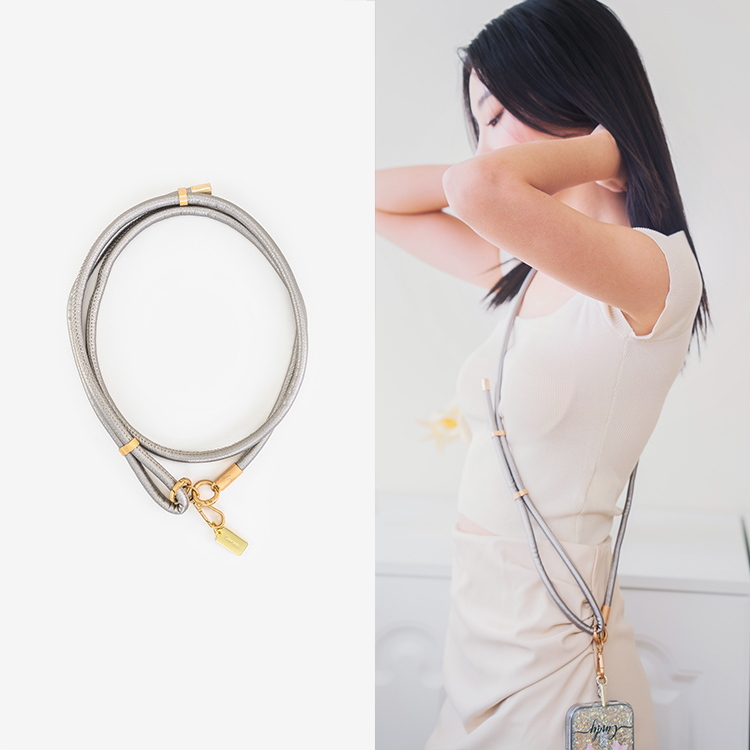 簡約粗款皮革長繩(銀灰) (可調節) 手機掛繩 長掛繩 背帶 手機背帶