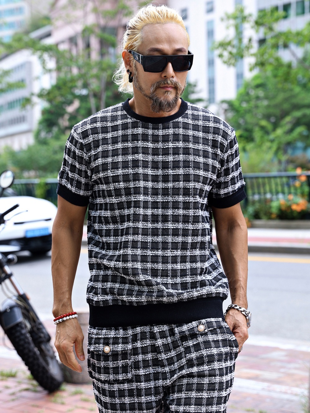 粗花呢圓領短袖T恤