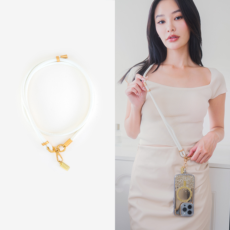 簡約粗款皮革長繩 (白) (可調節) 手機掛繩 長掛繩 背帶 手機背帶