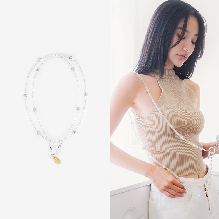 氣質方圓鑲鑽 (透白) 手機掛繩  串珠掛繩 長掛繩 背帶