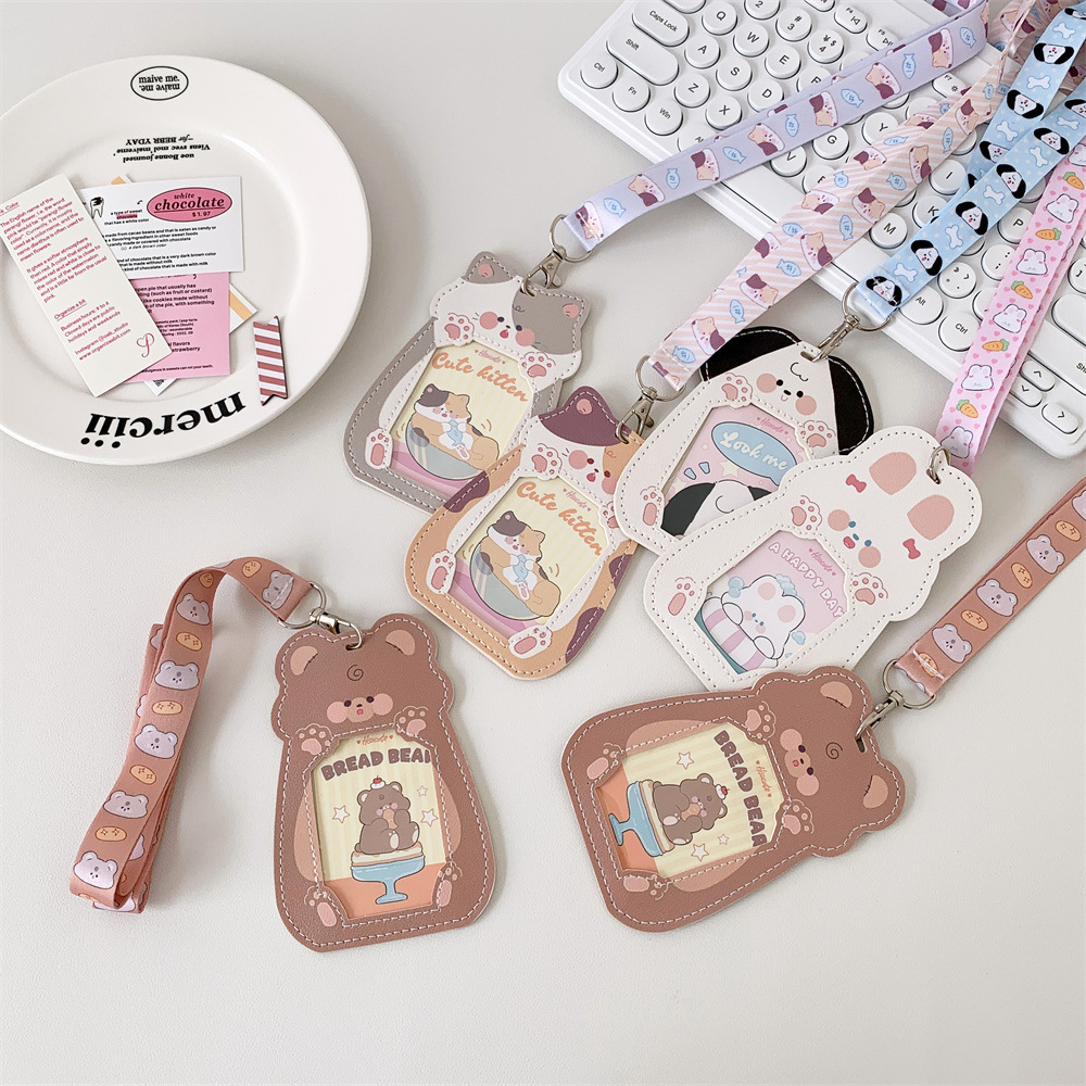 Korean Cartoon PU Lanyard Card Holder