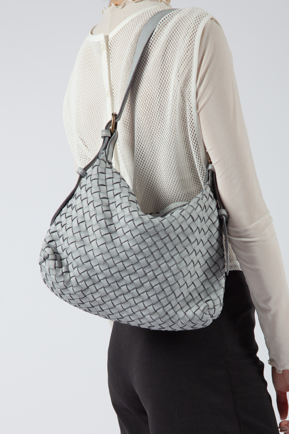 Guilia 編織付背帶小肩背包 淺灰