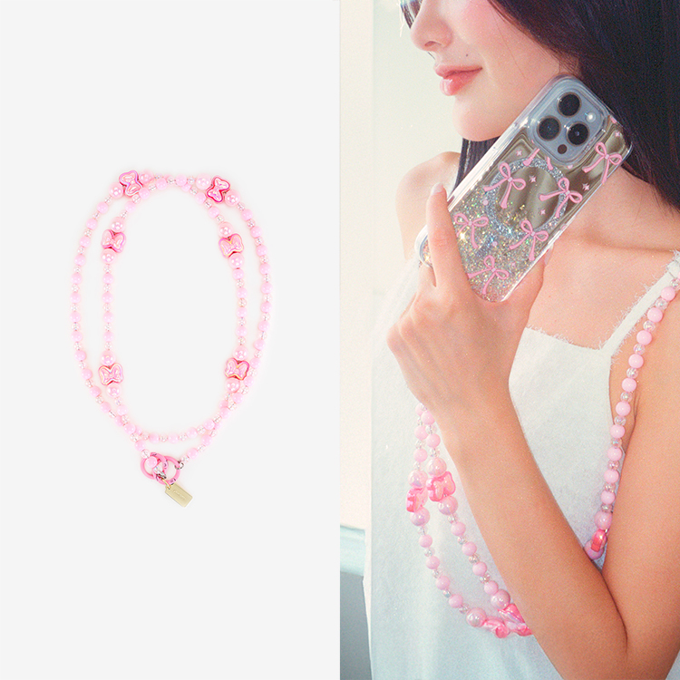 芭比Pink蝴蝶 手機掛繩  串珠掛繩 長掛繩 背帶