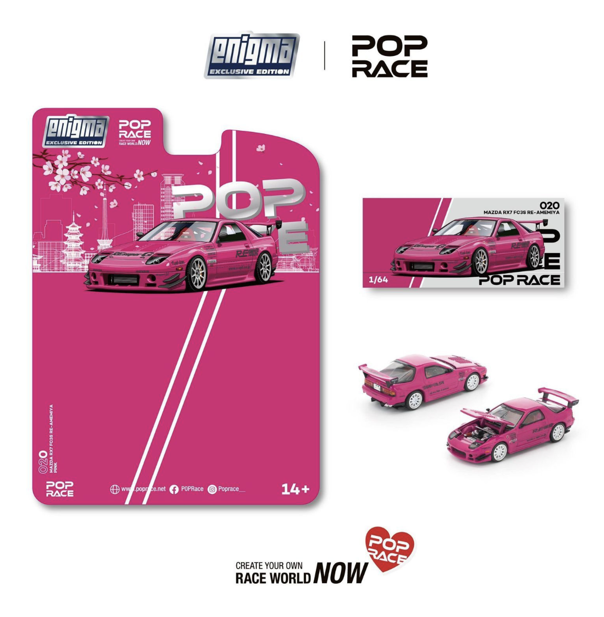 【預訂】Pop Race 1/64 Mazda RX7 (FC3S) Re-Amemiya Pink  (PRE020)