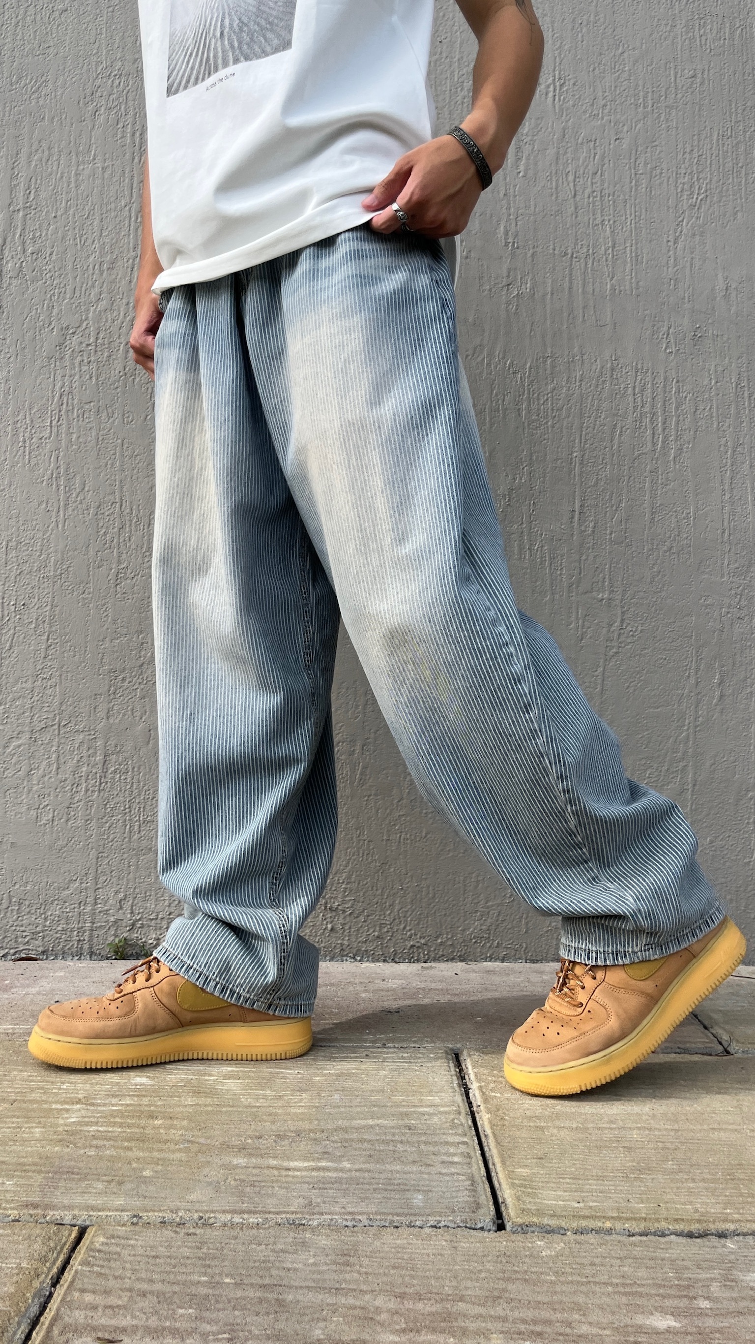 正韓 美式細條紋刷色牛仔褲 (2olors)