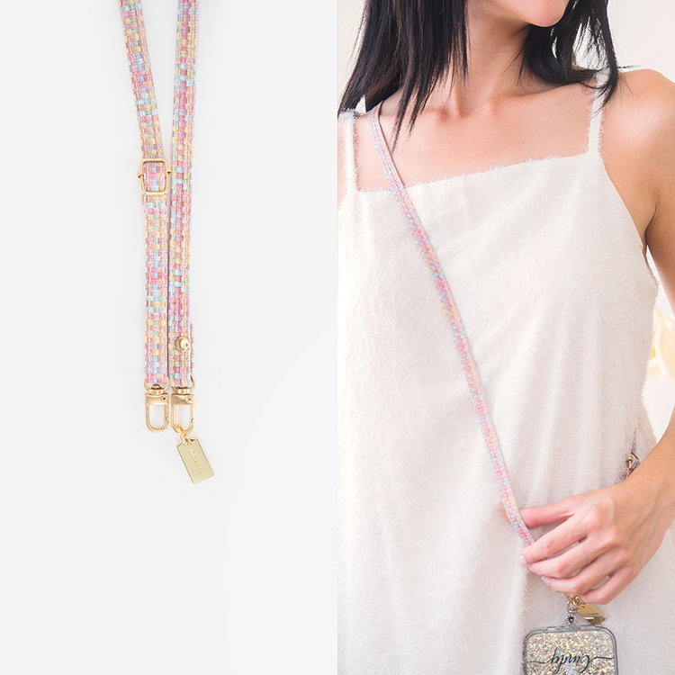 可調節的水彩扁款皮革繩 (粉彩) 手機掛繩  串珠掛繩 長掛繩 背帶