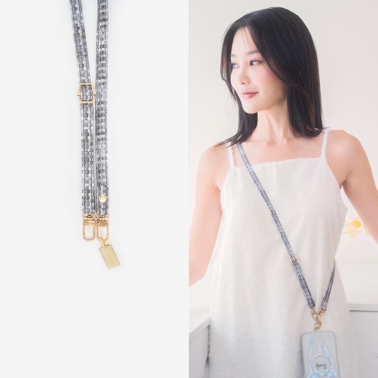 可調節的水彩扁款皮革繩 (黑彩) 手機掛繩  串珠掛繩 長掛繩 背帶